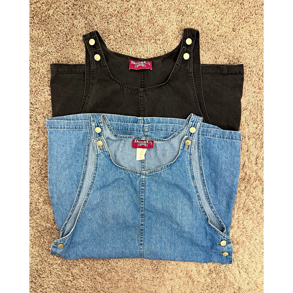 Denim & Co. Women's Denim Overall Dress Sleeveless Scoop Neck Pockets M lot of 2